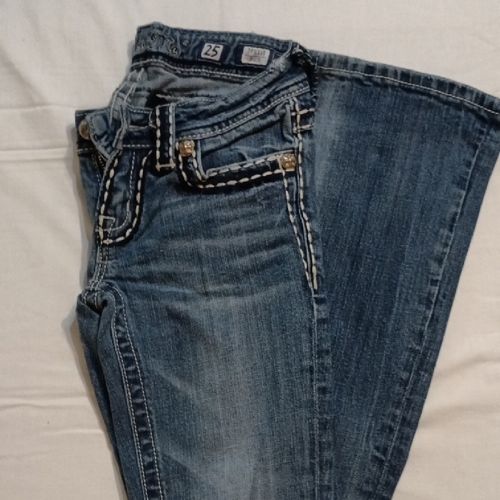 Miss Me Blue Flare Jeans with White Stitching